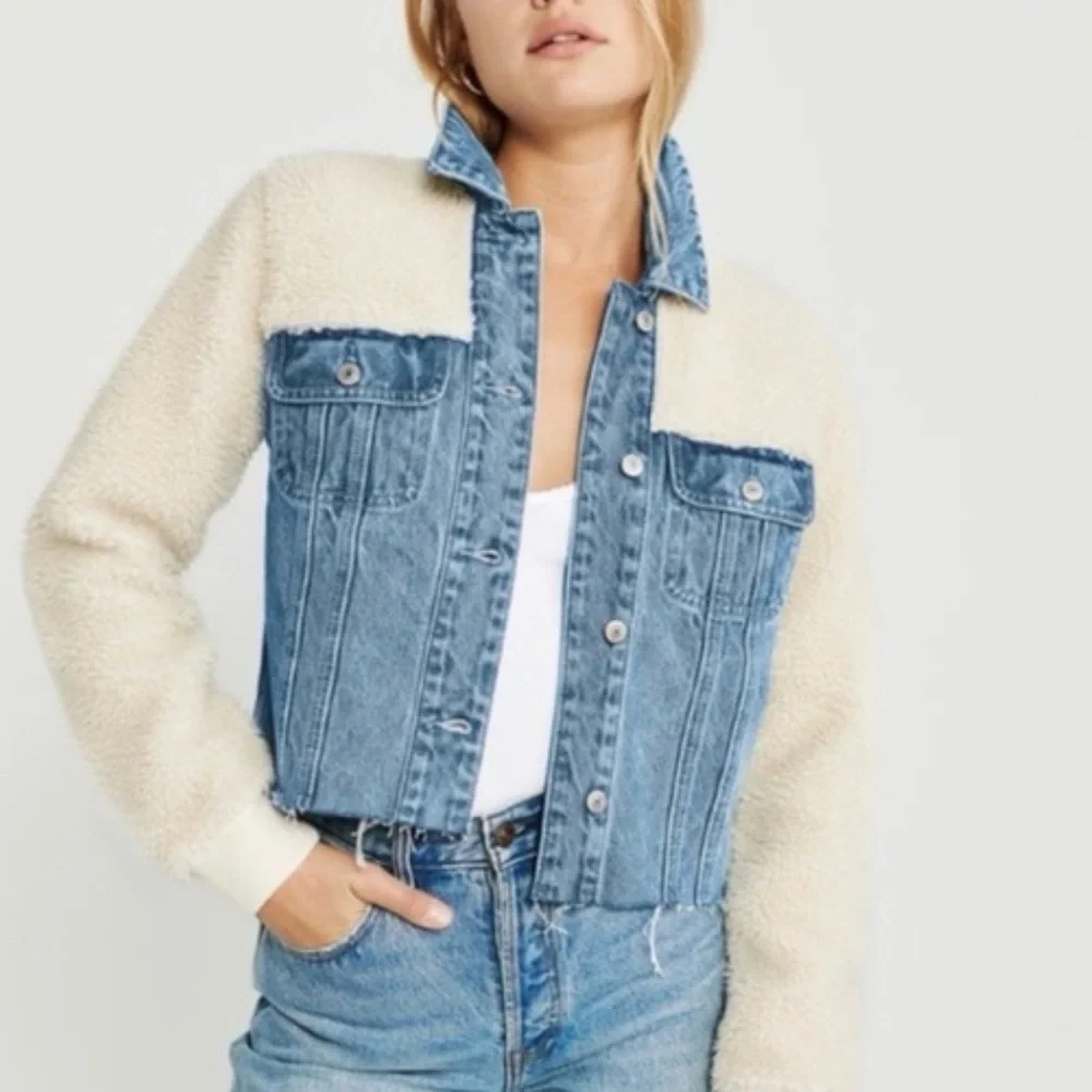 Abercrombie & Fitch Blue and Cream Jean Jacket - Picture 1 of 5